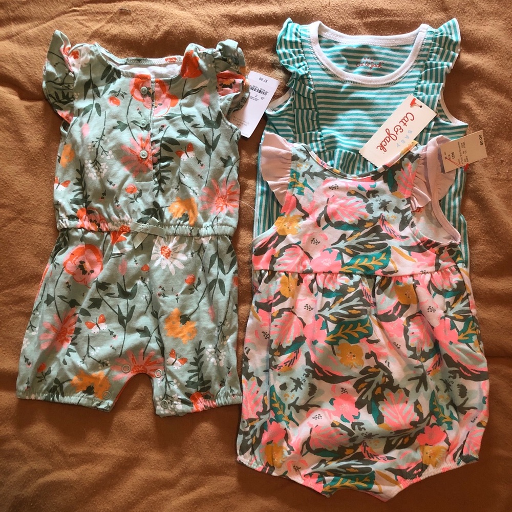 Cat and Jack summer rompers. New with tag.